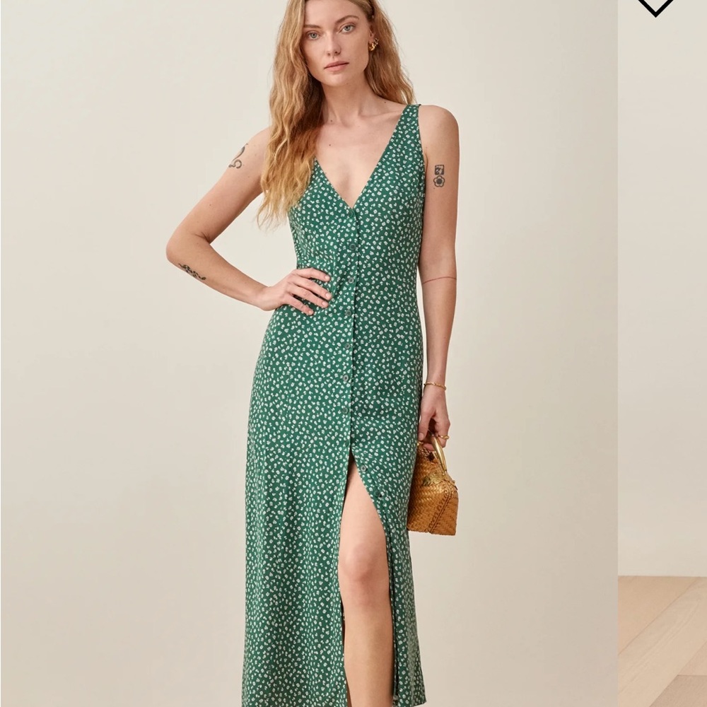 Reformation Green Floral Dress